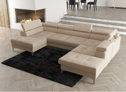Modern design upholstery couch living room corner sofa U-shape leather wood new